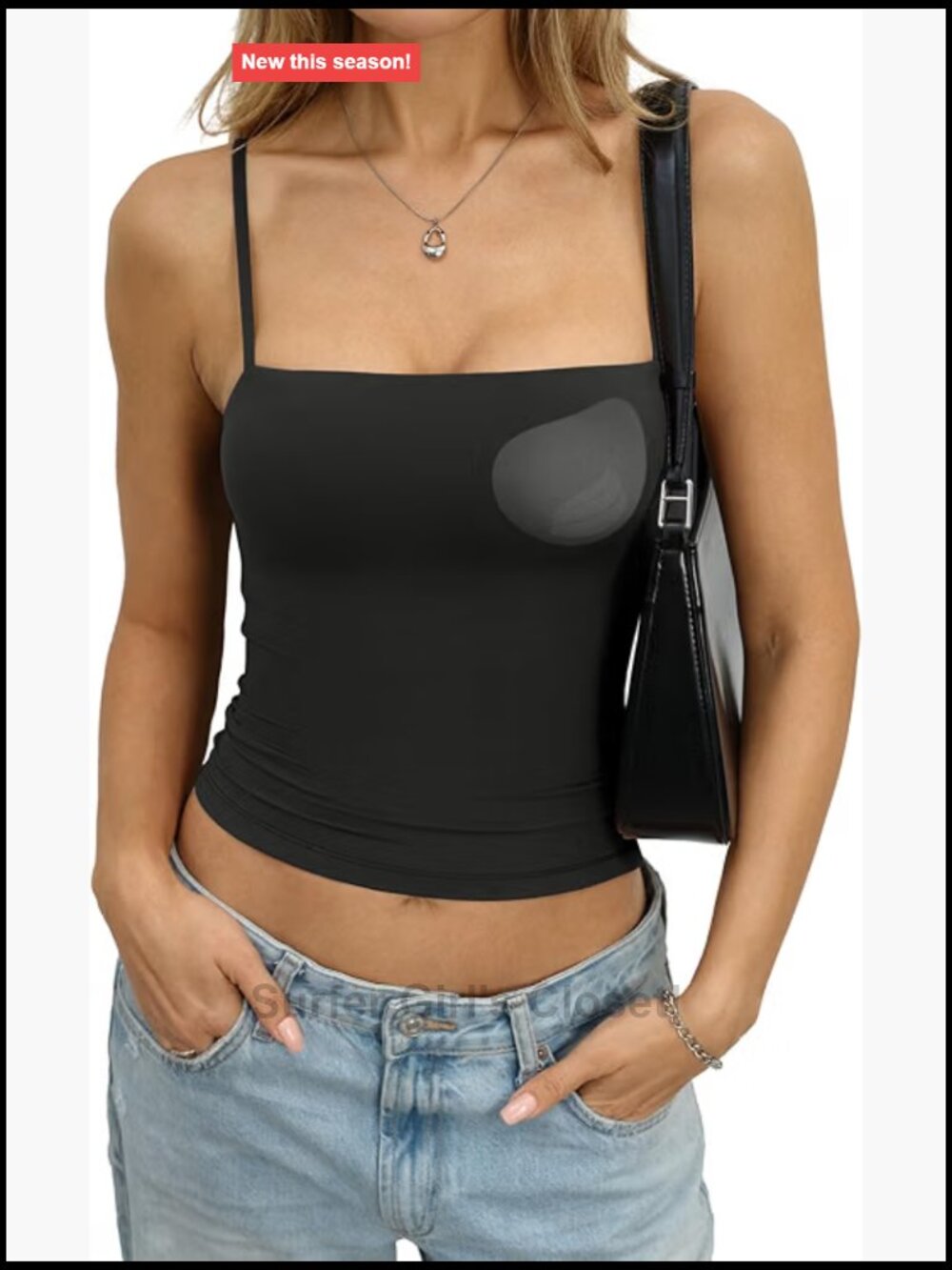 Womens Padded Double Lined Tank Tops Built in Bra Camisole Square Neck Stretch